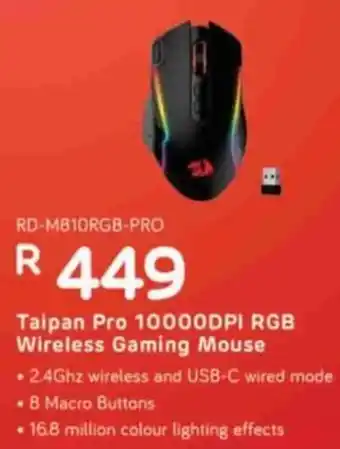 Computer Mania Taipan Pro 10000DPI RGB Wireless Gaming Mouse offer