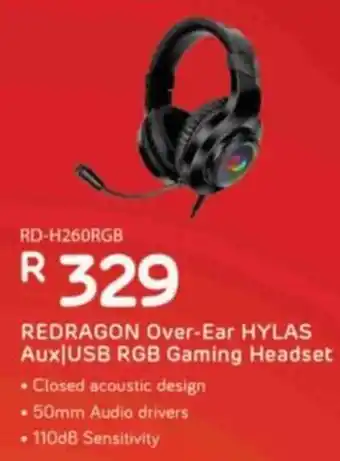 Computer Mania REDRAGON Over-Ear HYLAS Aux|USB RGB Gaming Headset offer