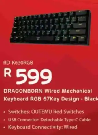 Computer Mania DRAGONBORN Wired Mechanical Keyboard RGB 67Key Design - Black offer