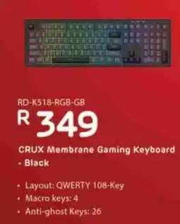 Computer Mania CRUX Membrane Gaming Keyboard - Black offer