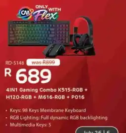 Computer Mania 4IN1 Gaming Combo K515-RGB + H120-RGB + M616-RGB + P016 offer