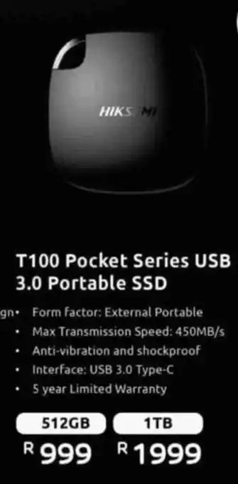 Computer Mania HIKSMI T100 Pocket Series USB 3.0 Portable SSD offer