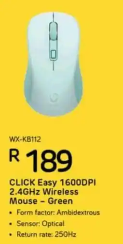 Computer Mania CLICK Easy 1600DPI 2.4GHz Wireless Mouse - Green offer