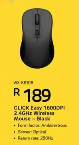 Computer Mania CLICK Easy 1600DPI 2.4GHz Wireless Mouse - Black offer