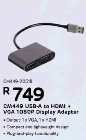 Computer Mania CM449 USB-A to HDMI + VGA 1080P Display Adapter offer