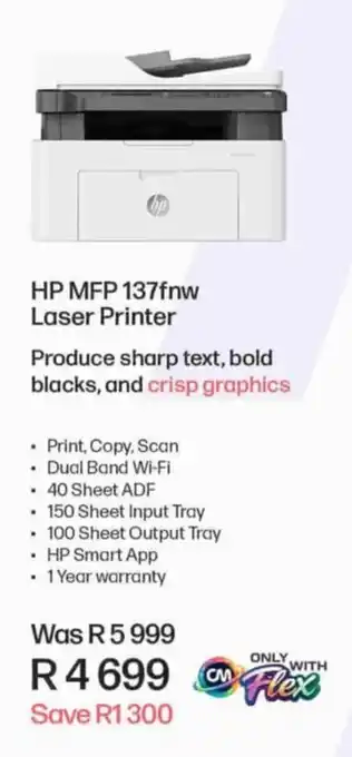 Computer Mania HP MFP 137fnw Laser Printer offer