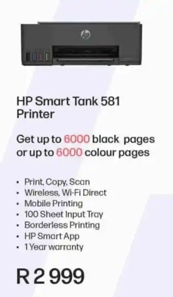 Computer Mania HP Smart Tank 581 Printer offer