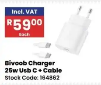Africa Cash and Carry Bivoob Charger 25w Usb C + Cable offer