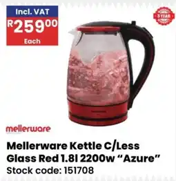 Africa Cash and Carry Mellerware Kettle C/Less Glass Red offer