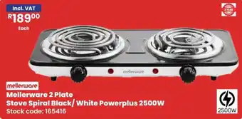 Africa Cash and Carry Mellerware 2 Plate Stove Spiral Black/White Powerplus offer