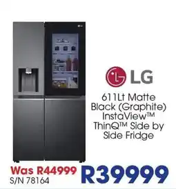Hirsch's LG 611Lt Matte Black (Graphite) InstaView™ ThinQ™ Side by Side Fridge offer