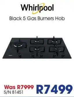 Hirsch's Whirlpool Black 5 Gas Burners Hob offer