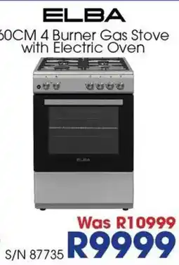 Hirsch's ELBA 60CM 4 Burner Gas Stove with Electric Oven offer