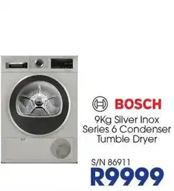 Hirsch's BOSCH 9Kg Silver Inox Series 6 Condenser Tumble Dryer offer