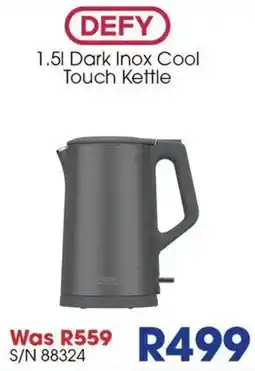Hirsch's DEFY 1.5l Dark Inox Cool Touch Kettle offer