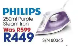 Hirsch's PHILIPS 250ml Purple Steam Iron offer