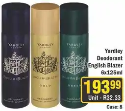J&E Cash and Carry Yardley Deodorant English Blazer Assorted offer