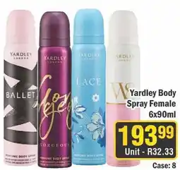 J&E Cash and Carry Yardley Body Spray Female Assorted offer