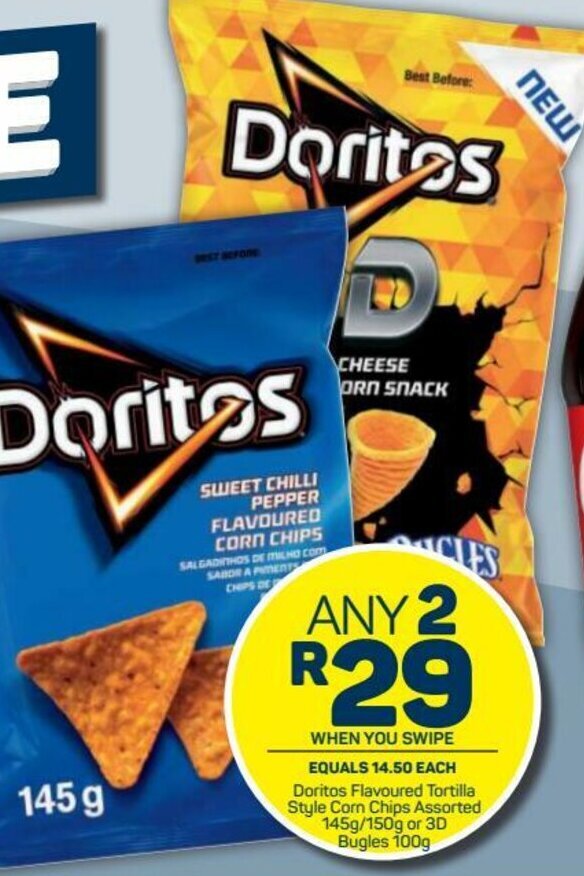 Doritos Flavoured Tortilla Style Corn Chips Assorted 145g/150g or 3D