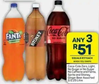 Pick n Pay Coca-Cola Zero, Light, No Sugar or No Caffeine and Fanta, Sprite and Stoney Ginger Beer Assorted 2/2.25L offer