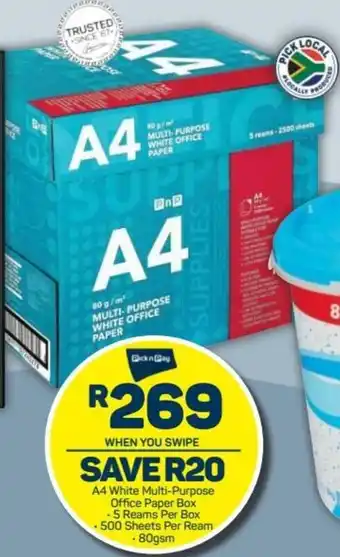Pick n Pay A4 White Multi-Purpose Office Paper Box 5 Reams Per Box 80gsm offer