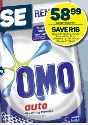 Pick n Pay Omo Auto Washing Powder Assorted 2kg, Liquid Detergent 1.5 Litre or Auto Capsules 17s offer