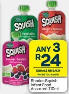 Pick n Pay Rhodes Squish Infant Food Assorted 110ml offer