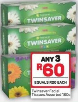 Pick n Pay Twinsaver Facial Tissues Assorted 180s offer