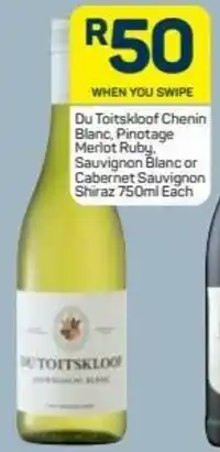 Pick n Pay Du Toitsloof Chenin Blanc, Pinotage Merlot Ruby, Sauvignon Blanc or Cabernet Sauvignon 750ml offer