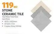 BUCO Stone Ceramic Tiles 400 x 400mm (Cream.Grey Or White)-Per Sqm offer