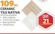 BUCO Nativa Ceramic Tiles 600 x 600mm (Natural White) 1372714/1406099-Per Sqm offer