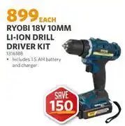 BUCO Ryobi 18V 10MM Li-Ion Drill Driver Kit 1316188 offer