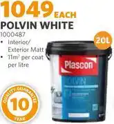 BUCO Plascon 20L Polvin White 1000487 offer