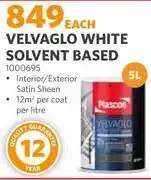 BUCO Plascon 5L Velvaglo Solvent Based White 1000695 offer