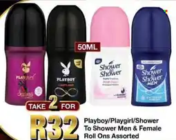 Take 'n Pay Playboy/Playgirl/Shower To Shower Men & Female Roll Ons Assorted offer