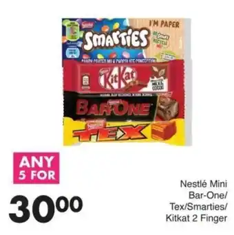 Save Nestlé Mini Bar-One/ Tex/Smarties/ Kitkat 2 Finger offer