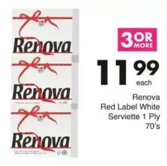 Save Hyper Renova Red Label White Serviette 1 Ply 70's offer