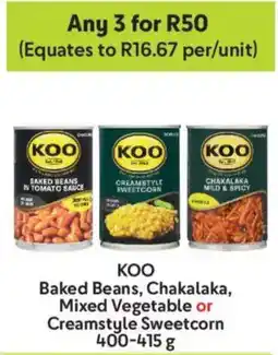 Makro Koo Baked Beans, Chakalaka, Mixed Vegetable or Creamstyle Sweetcorn offer