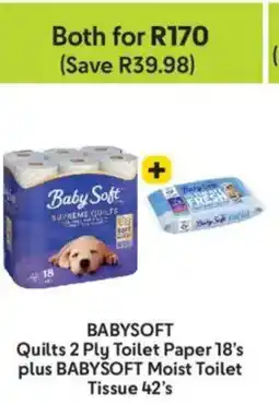 Makro Baby Soft Quilts 2 Ply Toilet Paper plus Baby Soft Moist Toilet Tissue offer