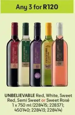 Makro Unbelievable Red, White, Sweet Red, Semi Sweet or Sweet Rosé offer