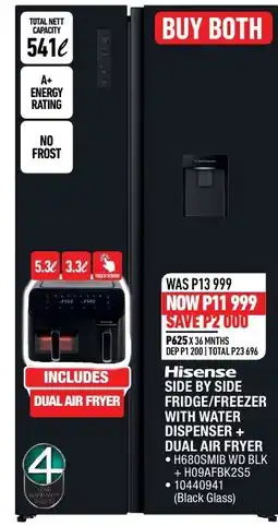 Home Corp Hisense Side by Side Fridge/Freezer with Water Dispenser + Dual Air Fryer offer