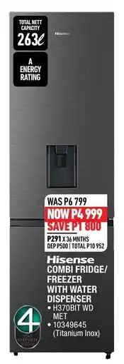 Home Corp Hisense Combi Fridge/ Freezer with Water Dispenser offer