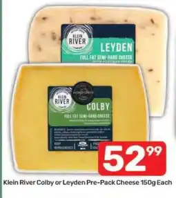Pick n Pay Klein River Colby or Leyden Pre-Pack Cheese 150g Each offer