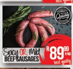 Take 'n Pay Spicy or Mild Beef Sausages offer