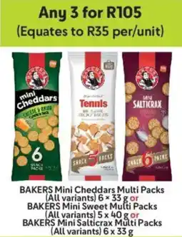 Makro Bakers Mini Cheddars Multi Packs or Mini Sweet Multi Packs or Mini Salticrax Multi Packs offer