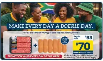 Pick n Pay Game Time Wors 6 + PnP Hotdog Rolls 6s offer
