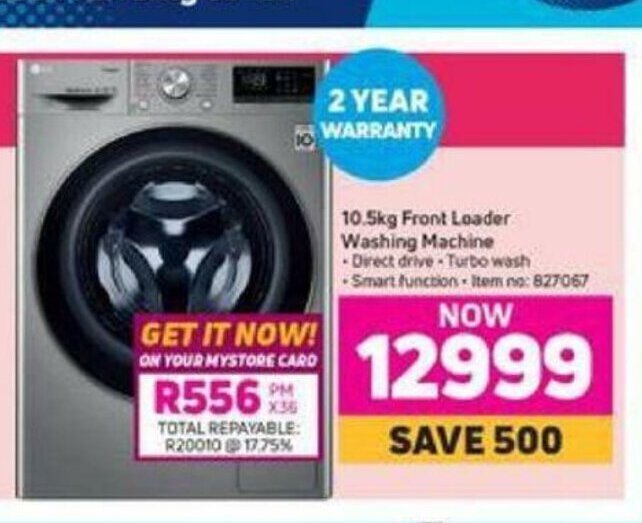LG 10.5kg Front Loader Washing Machine offer at MTN