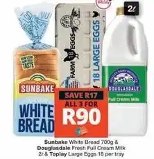 Checkers Douglasdale - white bread, full cream milk & large eggs offer