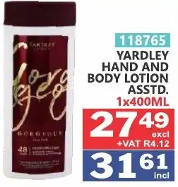 Arrow Cash And Carry Yardley Hand and Body Lotion offer