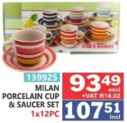 Arrow Cash And Carry MILAN PORCELAIN CUP & SAUCER SET offer